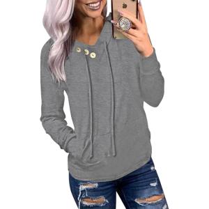 imageDokotoo Womens Casual Long Sleeve Hoodies Sweatshirts Drawstring Pullover Tunic Tops With PocketsA1 Gray