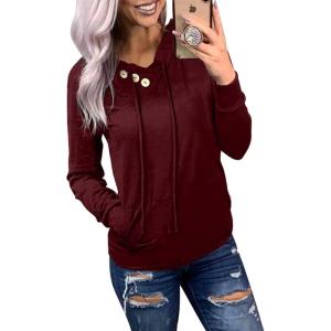imageDokotoo Womens Casual Long Sleeve Hoodies Sweatshirts Drawstring Pullover Tunic Tops With PocketsA1 Red