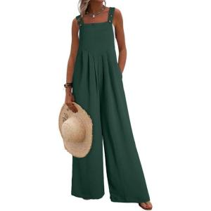 imageDokotoo Womens Casual Loose Overalls Jumpsuits One Piece Sleeveless Wide Leg Long Pant Rompers With PocketsBlackish Green