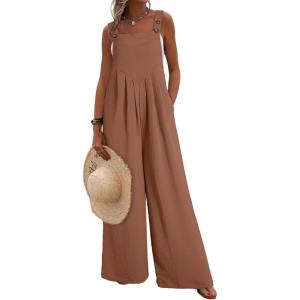 imageDokotoo Womens Casual Loose Overalls Jumpsuits One Piece Sleeveless Wide Leg Long Pant Rompers With PocketsChestnut