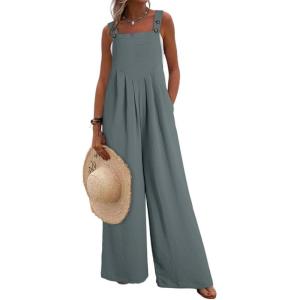 imageDokotoo Womens Casual Loose Overalls Jumpsuits One Piece Sleeveless Wide Leg Long Pant Rompers With PocketsDark Grey