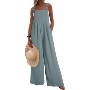 imageDokotoo Womens Casual Loose Overalls Jumpsuits One Piece Sleeveless Wide Leg Long Pant Rompers With PocketsDusk Blue