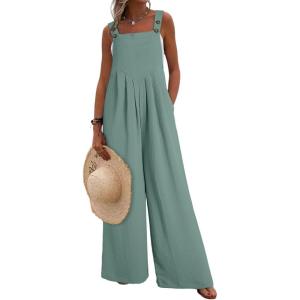 imageDokotoo Womens Casual Loose Overalls Jumpsuits One Piece Sleeveless Wide Leg Long Pant Rompers With PocketsGreen Bay