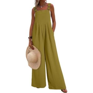 imageDokotoo Womens Casual Loose Overalls Jumpsuits One Piece Sleeveless Wide Leg Long Pant Rompers With PocketsGuacamole Green