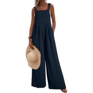imageDokotoo Womens Casual Loose Overalls Jumpsuits One Piece Sleeveless Wide Leg Long Pant Rompers With PocketsNavy Blue