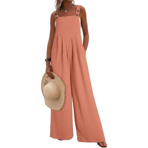 imageDokotoo Womens Casual Loose Overalls Jumpsuits One Piece Sleeveless Wide Leg Long Pant Rompers With PocketsPale Chestnut