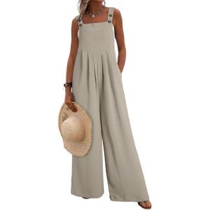 imageDokotoo Womens Casual Loose Overalls Jumpsuits One Piece Sleeveless Wide Leg Long Pant Rompers With PocketsParchment