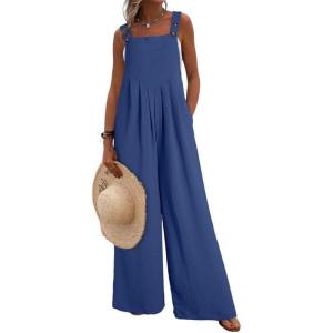 imageDokotoo Womens Casual Loose Overalls Jumpsuits One Piece Sleeveless Wide Leg Long Pant Rompers With PocketsReal Teal