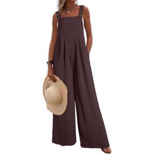 imageDokotoo Womens Casual Loose Overalls Jumpsuits One Piece Sleeveless Wide Leg Long Pant Rompers With PocketsRed Sandalwood