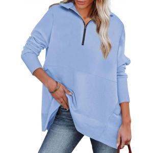 imageDokotoo Womens Casual Oversized Half Zip Sweatshirts Long Sleeve Solid Color Pullover Jackets with PocketsBeau Blue