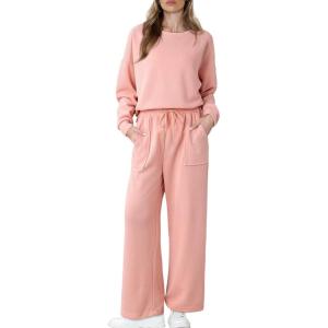 imageDokotoo Womens Cotton 2 Piece Outfits Sweatsuit Casual Fall Long Sleeve Knit Tops And Pants Lounge SetsLight Pink