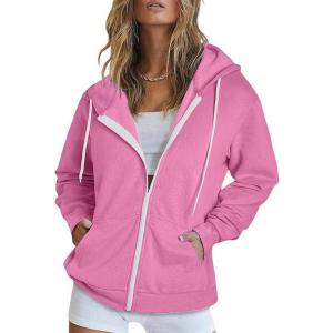 imageDokotoo Womens Full Zip Up Hoodie Long Sleeve Hooded Sweatshirts Pockets Jacket Coat for WomenA Barbie Pink
