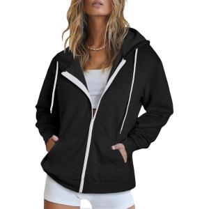 imageDokotoo Womens Full Zip Up Hoodie Long Sleeve Hooded Sweatshirts Pockets Jacket Coat for WomenA Black