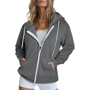imageDokotoo Womens Full Zip Up Hoodie Long Sleeve Hooded Sweatshirts Pockets Jacket Coat for WomenA Dark Gray
