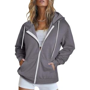 imageDokotoo Womens Full Zip Up Hoodie Long Sleeve Hooded Sweatshirts Pockets Jacket Coat for WomenA Deep Gray 2