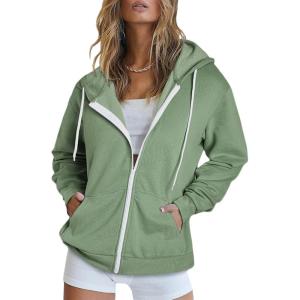 imageDokotoo Womens Full Zip Up Hoodie Long Sleeve Hooded Sweatshirts Pockets Jacket Coat for WomenA Green 3