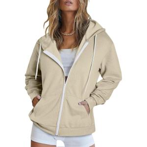 imageDokotoo Womens Full Zip Up Hoodie Long Sleeve Hooded Sweatshirts Pockets Jacket Coat for WomenA Khaki