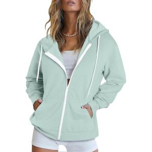 imageDokotoo Womens Full Zip Up Hoodie Long Sleeve Hooded Sweatshirts Pockets Jacket Coat for WomenA Mint Green