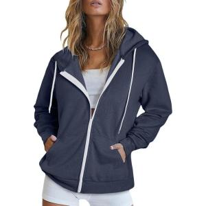 imageDokotoo Womens Full Zip Up Hoodie Long Sleeve Hooded Sweatshirts Pockets Jacket Coat for WomenA Navy Blue 2