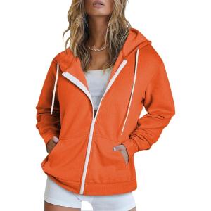 imageDokotoo Womens Full Zip Up Hoodie Long Sleeve Hooded Sweatshirts Pockets Jacket Coat for WomenA Orange