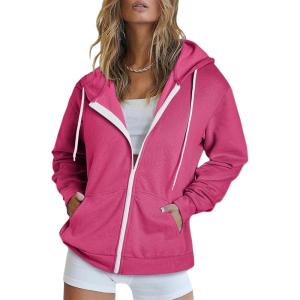 imageDokotoo Womens Full Zip Up Hoodie Long Sleeve Hooded Sweatshirts Pockets Jacket Coat for WomenA Rose