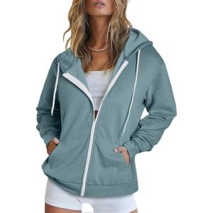 imageDokotoo Womens Full Zip Up Hoodie Long Sleeve Hooded Sweatshirts Pockets Jacket Coat for WomenA Sky Blue