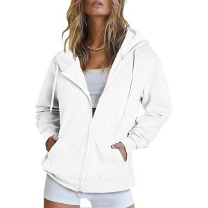 imageDokotoo Womens Full Zip Up Hoodie Long Sleeve Hooded Sweatshirts Pockets Jacket Coat for WomenA White