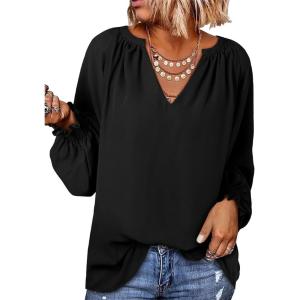 imageDokotoo Womens Long Sleeve Tops V Neck Shirts Dressy Casual Blouses Fall Outfits Trendy Clothes Clothes 2025Black