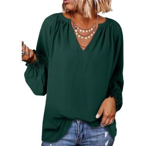 imageDokotoo Womens Long Sleeve Tops V Neck Shirts Dressy Casual Blouses Fall Outfits Trendy Clothes Clothes 2025Green