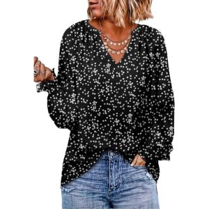 imageDokotoo Womens Long Sleeve Tops V Neck Shirts Dressy Casual Blouses Fall Outfits Trendy Clothes Clothes 2025Printblack