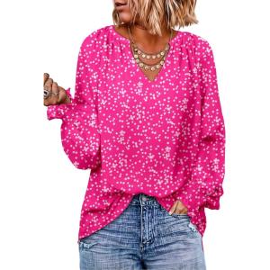 imageDokotoo Womens Long Sleeve Tops V Neck Shirts Dressy Casual Blouses Fall Outfits Trendy Clothes Clothes 2025Printpink