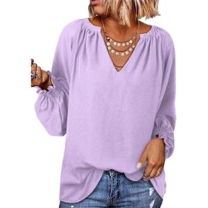 imageDokotoo Womens Long Sleeve Tops V Neck Shirts Dressy Casual Blouses Fall Outfits Trendy Clothes Clothes 2025Purple