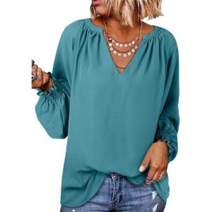 imageDokotoo Womens Long Sleeve Tops V Neck Shirts Dressy Casual Blouses Fall Outfits Trendy Clothes Clothes 2025Skobeloff