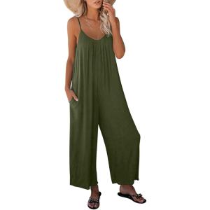 imageDokotoo Womens Loose Sleeveless Jumpsuits Adjustable Spaghetti Strap Stretchy Long Pant Romper Jumpsuit with Pockets1 Green