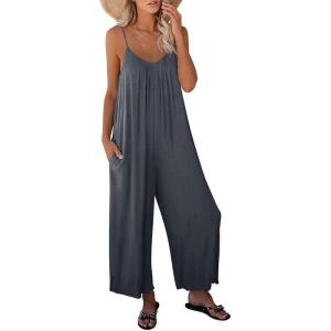 imageDokotoo Womens Loose Sleeveless Jumpsuits Adjustable Spaghetti Strap Stretchy Long Pant Romper Jumpsuit with PocketsA Deep Gray