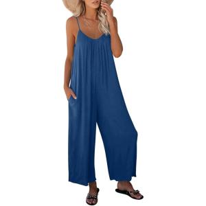 imageDokotoo Womens Loose Sleeveless Jumpsuits Adjustable Spaghetti Strap Stretchy Long Pant Romper Jumpsuit with PocketsA Light Blue