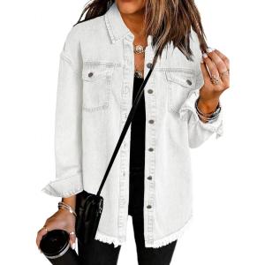 imageDokotoo Womens Oversized Denim Jacket Casual Long Sleeve Denim Shirts Distresse Jean Jacket Fall Outfits 2025B4 White