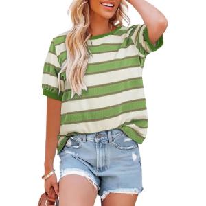 imageDokotoo Womens Summer Tops 2025 Striped Color Block Short Sleeve TShirts Crewneck Casual Loose Basic Tee BlousesLight Green
