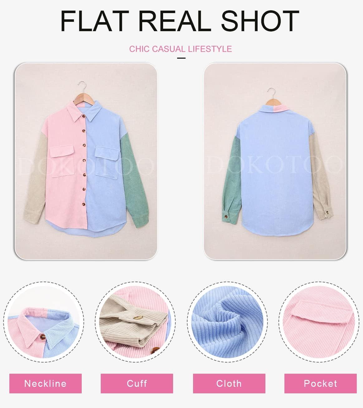 imageDokotoo Womens Corduroy Button Down Shirts Boyfriend Long Sleeve Oversized Blouses TopsC Multicolor