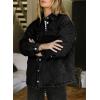 imageDokotoo Denim Jacket for Women Fashion Solid Oversized Long Sleeve Button Down Shacket Jacket Coat with PocketsBlack