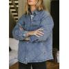 imageDokotoo Denim Jacket for Women Fashion Solid Oversized Long Sleeve Button Down Shacket Jacket Coat with PocketsBlue