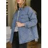 imageDokotoo Denim Jacket for Women Fashion Solid Oversized Long Sleeve Button Down Shacket Jacket Coat with PocketsBlue