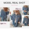 imageDokotoo Denim Jacket for Women Fashion Solid Oversized Long Sleeve Button Down Shacket Jacket Coat with PocketsBlue