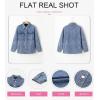 imageDokotoo Denim Jacket for Women Fashion Solid Oversized Long Sleeve Button Down Shacket Jacket Coat with PocketsBlue