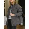 imageDokotoo Denim Jacket for Women Fashion Solid Oversized Long Sleeve Button Down Shacket Jacket Coat with PocketsGray
