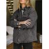 imageDokotoo Denim Jacket for Women Fashion Solid Oversized Long Sleeve Button Down Shacket Jacket Coat with PocketsGray