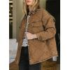 imageDokotoo Denim Jacket for Women Fashion Solid Oversized Long Sleeve Button Down Shacket Jacket Coat with PocketsKhaki