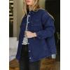 imageDokotoo Denim Jacket for Women Fashion Solid Oversized Long Sleeve Button Down Shacket Jacket Coat with PocketsNavy Blue
