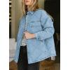 imageDokotoo Denim Jacket for Women Fashion Solid Oversized Long Sleeve Button Down Shacket Jacket Coat with PocketsSky Blue