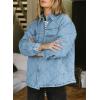 imageDokotoo Denim Jacket for Women Fashion Solid Oversized Long Sleeve Button Down Shacket Jacket Coat with PocketsSky Blue